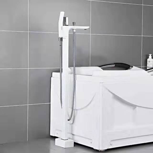 Handheld Shower Head Freestanding Bathtub Faucet, White
