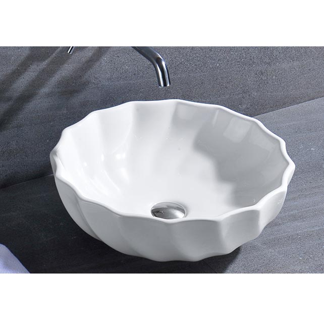 18" Ceramic Bathroom Vessel Sink Round Porcelain With Overflow Drain