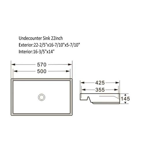 22inch Undermount Rectangualr Ceramic White Sink