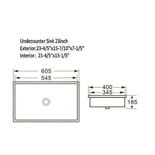 23inch Undermount Rectangualr Ceramic White Sink