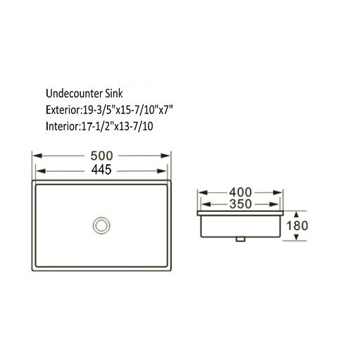 20 inch Undermount Rectangualr Ceramic White Sink