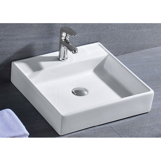 17" Above-Counter White Vessel Set for 1-Hole Center Faucet