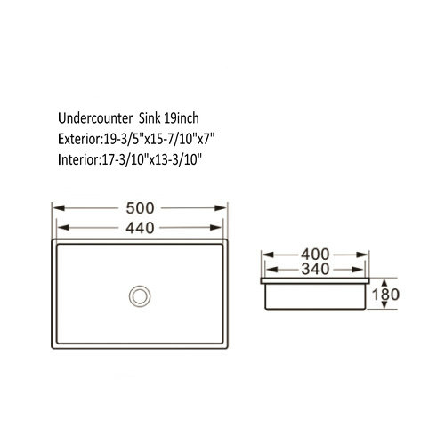 19" Undermount Rectangualr Ceramic White Sink