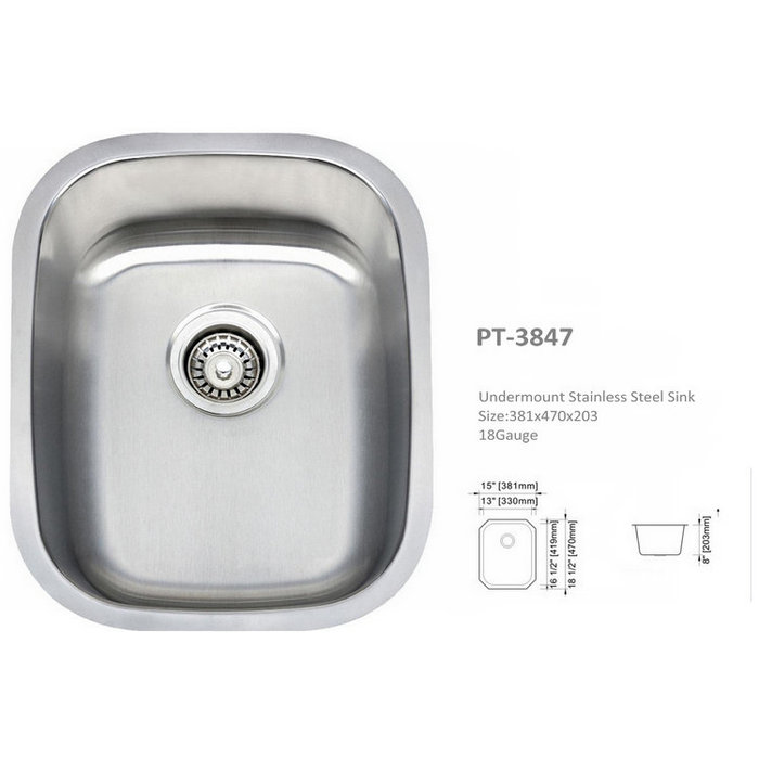 Single Bowl Stainless Steel Kitchen Sink, Brushed Satin