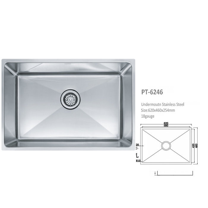 Stainless Steel Undermount Single Bowl Kitchen Sink, 16 Gauge