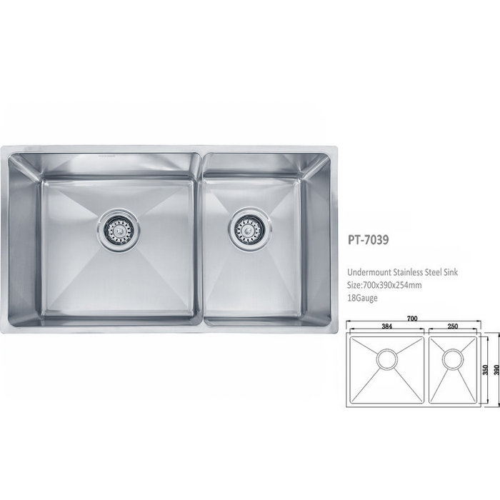 Stainless Steel Undermount Double Bowl Kitchen Sink, 32