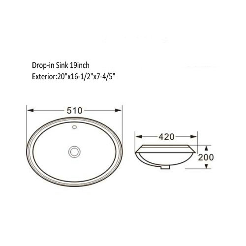 19inch Overall Ceramic White Sink