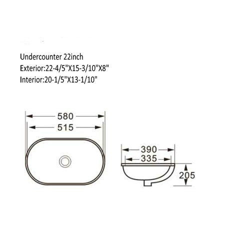 22" Undermount Ceramic White Sink