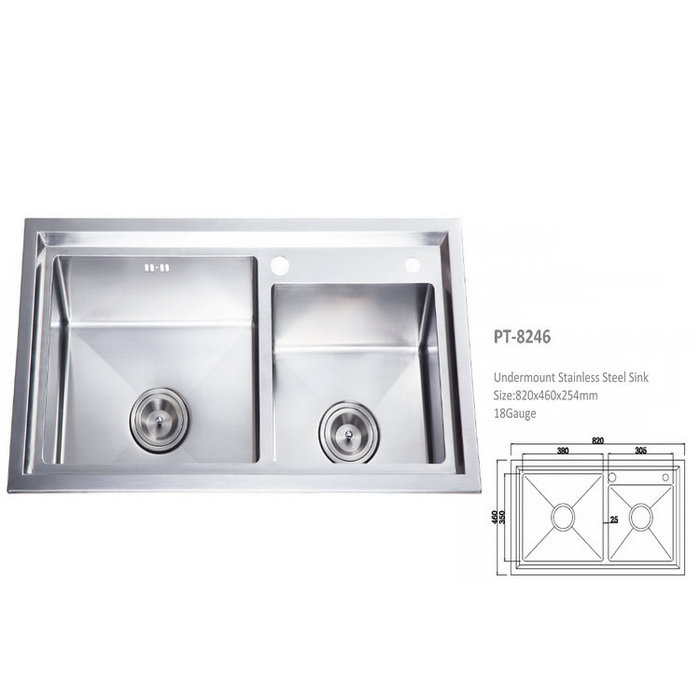 Top Mount 40/60 Double Bowl Stainless Steel 16 Gauge Kitchen Sink