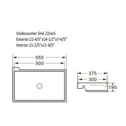 22 inch Undermount Rectangualr Ceramic White Sink